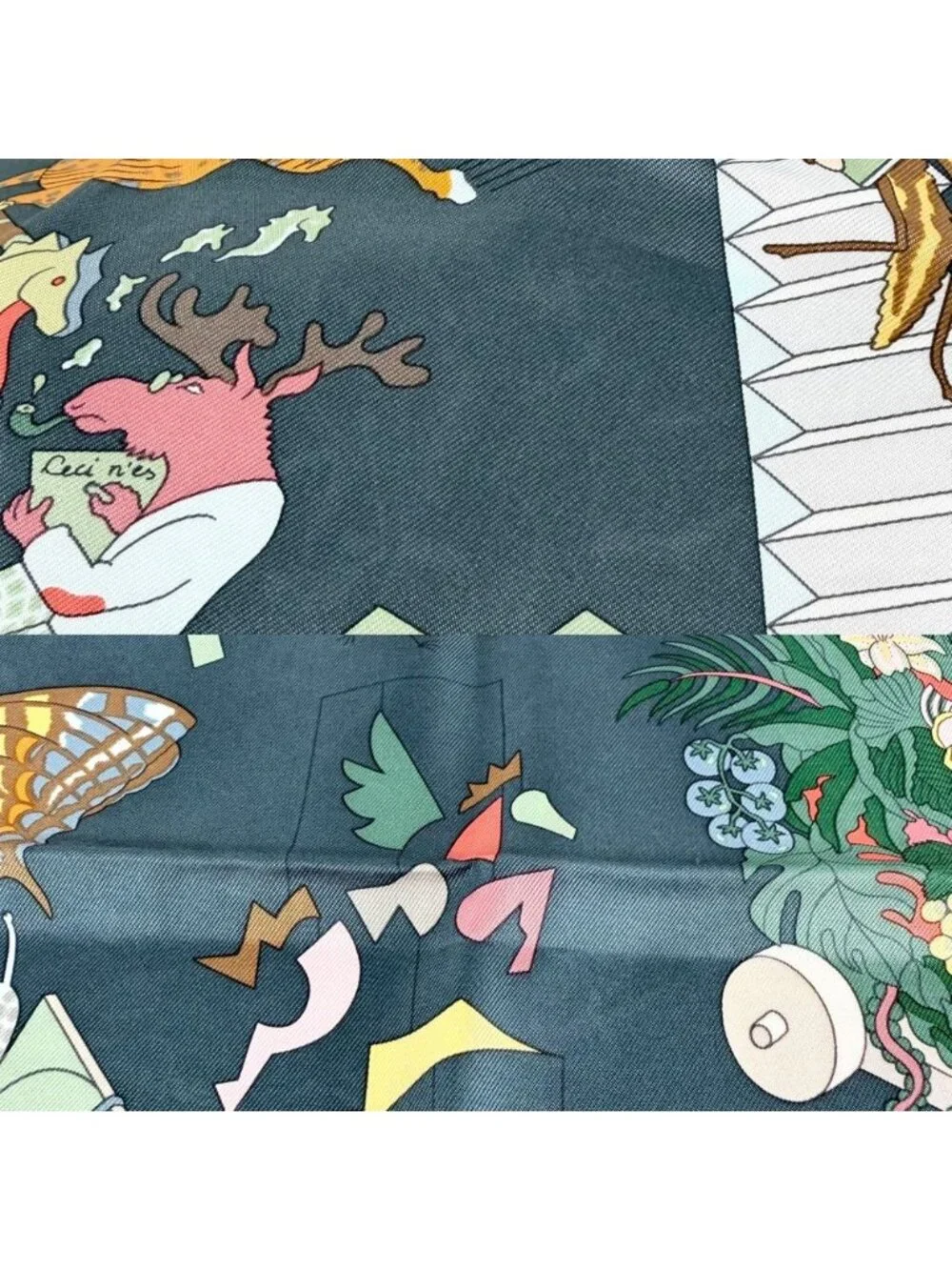 Hermes Scarf Carre 90 Academia Hippica Silk Green Multicolor Vintage